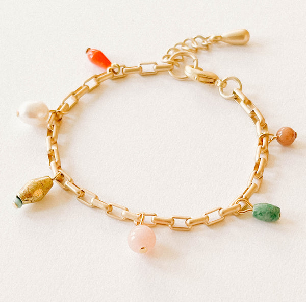 Gold Paperclip Charm Bracelet - The Vintage Pearl