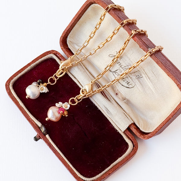 24K Gold Plated Paperclip Chain Bracelet with Pearl Charms