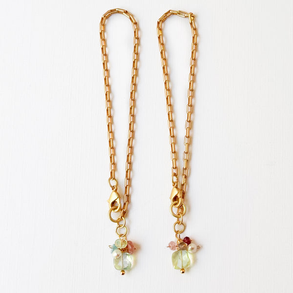 24K Gold Plated Paperclip Chain Bracelet with Crystal Charms