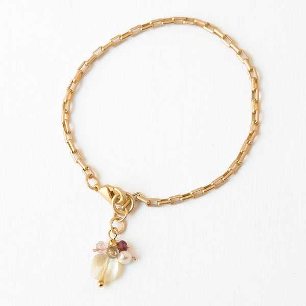 24K Gold Plated Paperclip Chain Bracelet with Crystal Charms