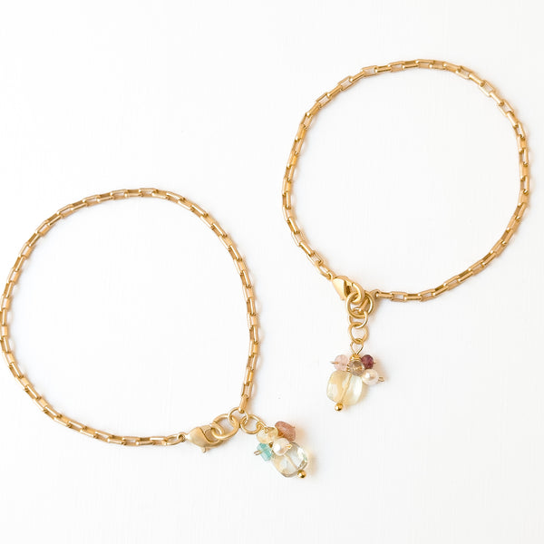 24K Gold Plated Paperclip Chain Bracelet with Crystal Charms