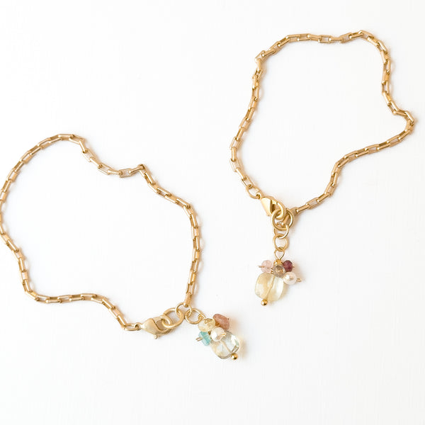 24K Gold Plated Paperclip Chain Bracelet with Crystal Charms