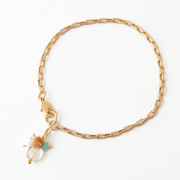 24K Gold Plated Paperclip Chain Bracelet with Crystal Charms