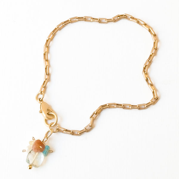 24K Gold Plated Paperclip Chain Bracelet with Crystal Charms