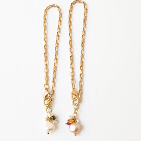 24K Gold Plated Paperclip Chain Bracelet with Pearl Charms