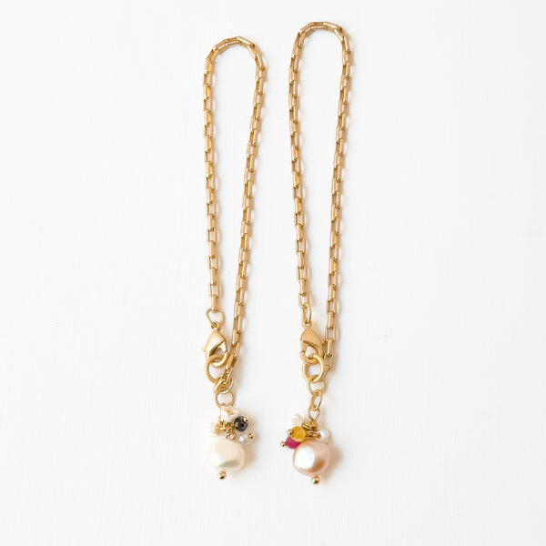 24K Gold Plated Paperclip Chain Bracelet with Pearl Charms