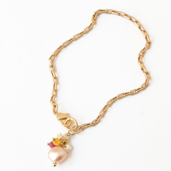 24K Gold Plated Paperclip Chain Bracelet with Pearl Charms