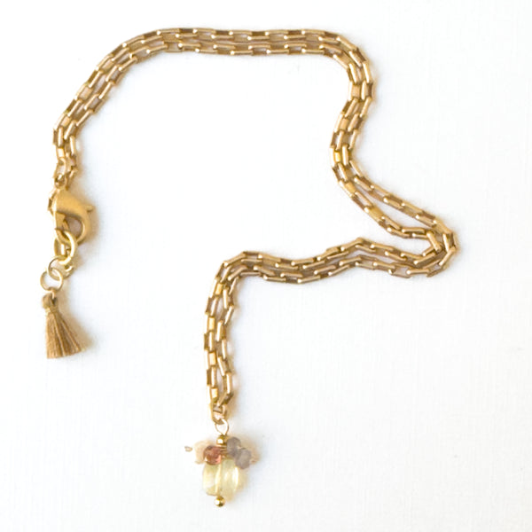 Gold Paperclip Chain Necklace with Pearls and teeny Flowers