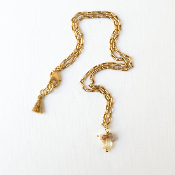 Gold Paperclip Chain Necklace with Pearls and teeny Flowers