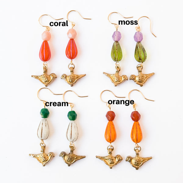 Colorful Bird Charm Earrings | Glass Bead Nature Jewelry