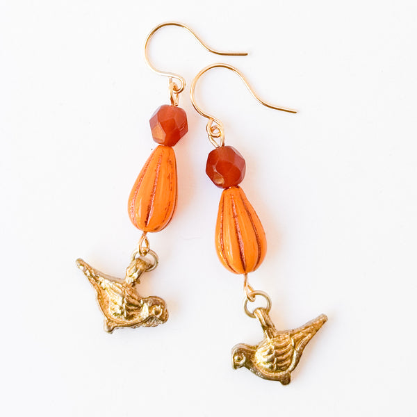 Colorful Bird Charm Earrings | Glass Bead Nature Jewelry