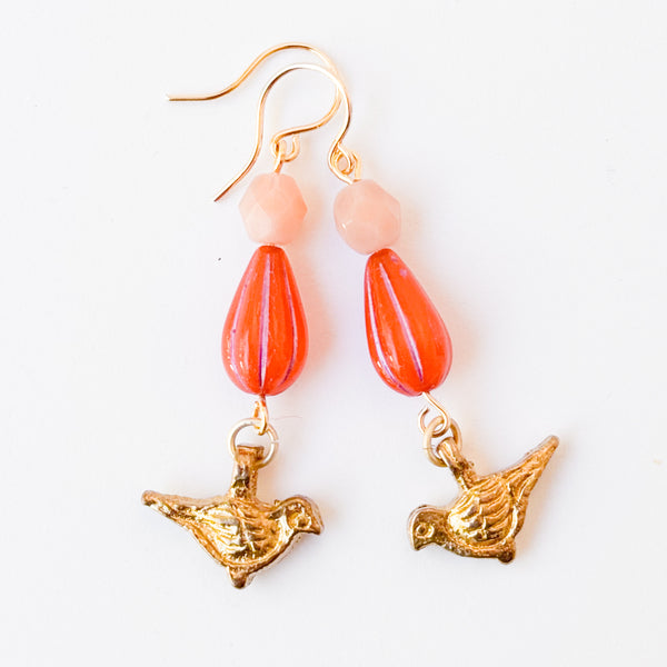 Colorful Bird Charm Earrings | Glass Bead Nature Jewelry