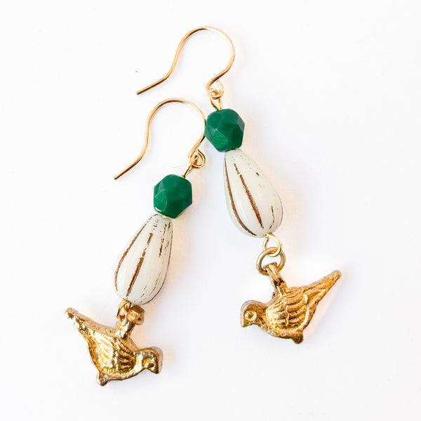 Colorful Bird Charm Earrings | Glass Bead Nature Jewelry