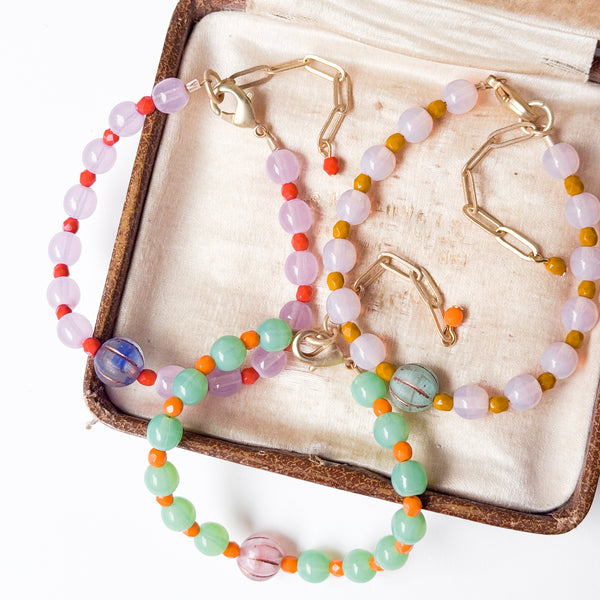 Adjustable Pastel Glass Bead Bracelet
