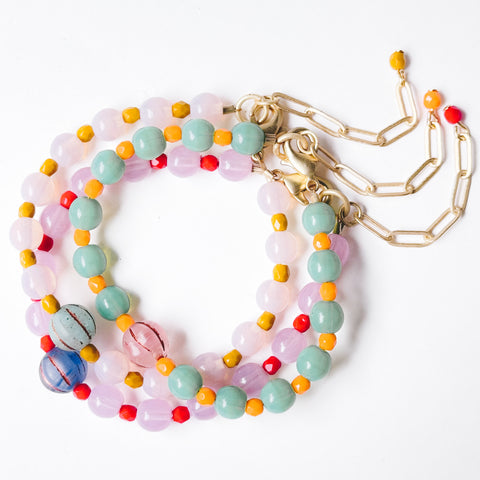 Adjustable Pastel Glass Bead Bracelet