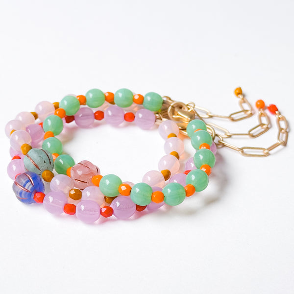 Adjustable Pastel Glass Bead Bracelet