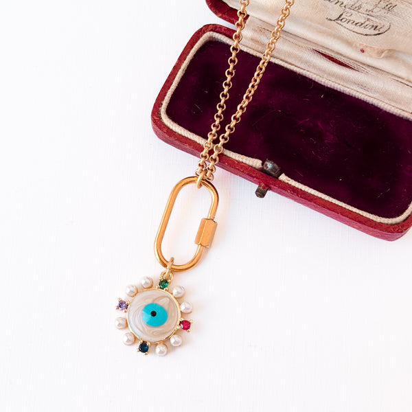 Gold Evil Eye Necklace with Pearls & Gem Accents