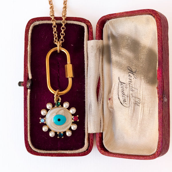 Gold Evil Eye Necklace with Pearls & Gem Accents