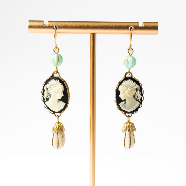 Cameo Earrings with Light Blue Bead and Drop Bead