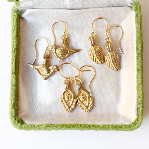 Teeny Tiny Brass Charm Earrings Set of 3 – Nature Inspired Jewelry