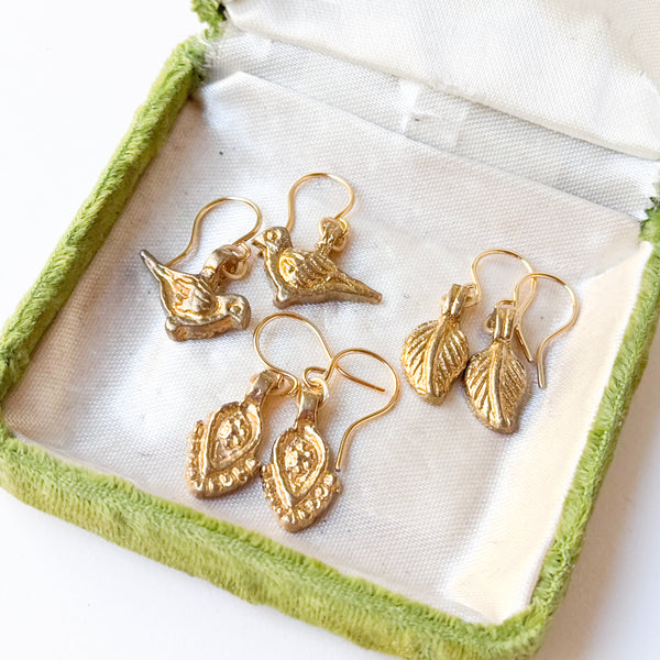 Teeny Tiny Brass Charm Earrings Set of 3 – Nature Inspired Jewelry
