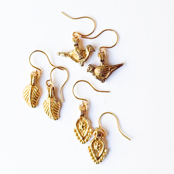 Teeny Tiny Brass Charm Earrings Set of 3 – Nature Inspired Jewelry