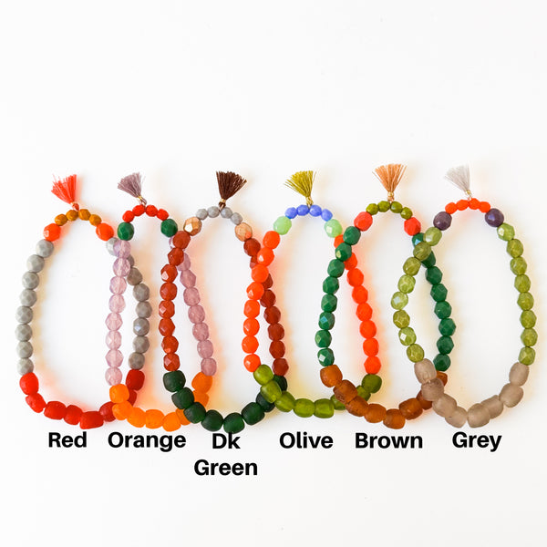 New Winter Colors – Recycled Glass Bead Stretch Bracelets