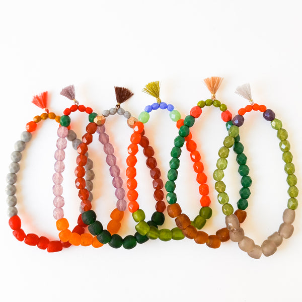 New Winter Colors – Recycled Glass Bead Stretch Bracelets
