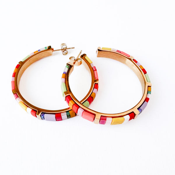 Big Statement Gold Plated Colorful Tila Bead Hoops