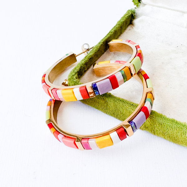 Big Statement Gold Plated Colorful Tila Bead Hoops