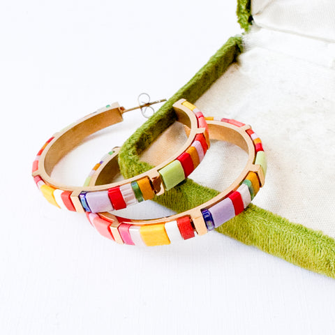 Big Statement Gold Plated Colorful Tila Bead Hoops