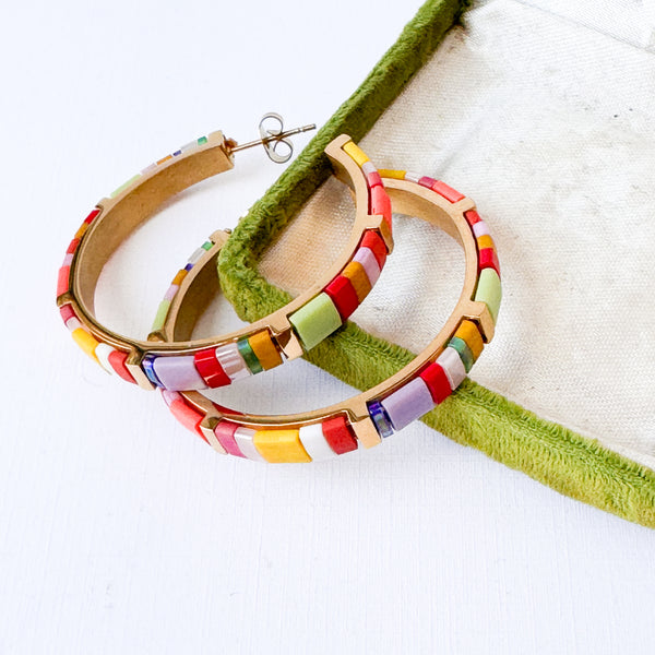 Big Statement Gold Plated Colorful Tila Bead Hoops