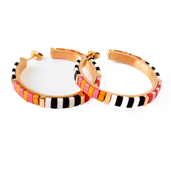 Big Statement Gold Plated Tila Bead Hoops In Black And White
