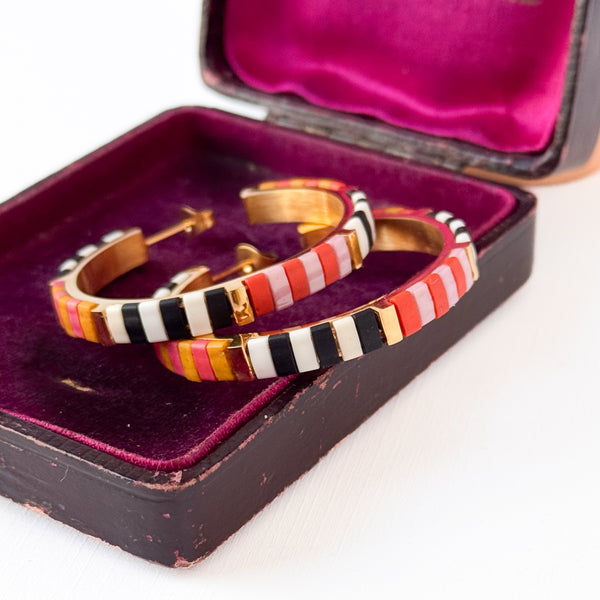 Big Statement Gold Plated Tila Bead Hoops In Black And White