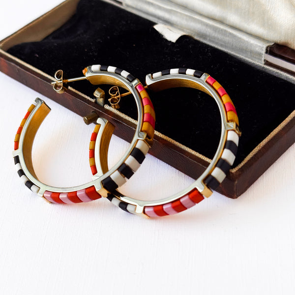 Big Statement Gold Plated Tila Bead Hoops In Black And White