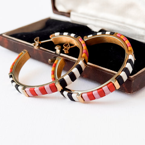 Big Statement Gold Plated Tila Bead Hoops In Black And White