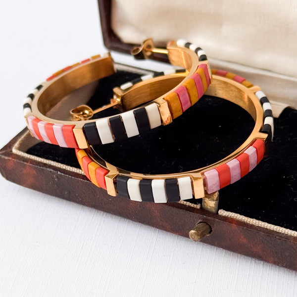 Big Statement Gold Plated Tila Bead Hoops In Black And White