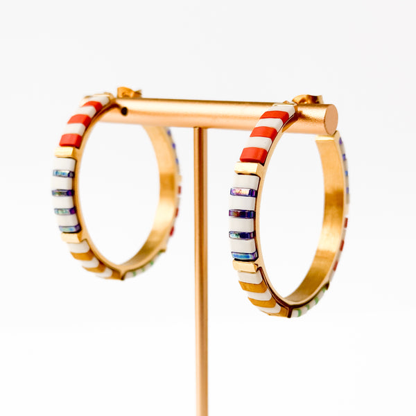 Big Statement Tila Bead Hoop Earrings Gold-Plated, Handmade