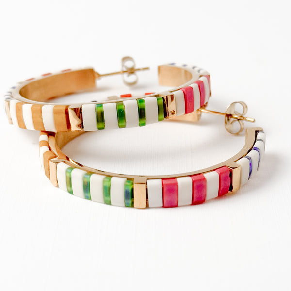 Big Statement Tila Bead Hoop Earrings Gold-Plated, Handmade