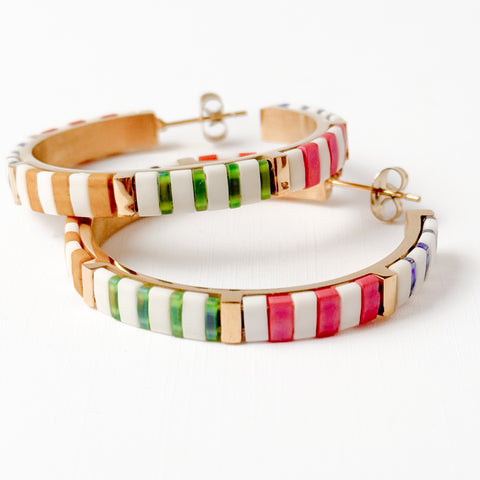 Big Statement Tila Bead Hoop Earrings Gold-Plated, Handmade