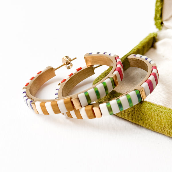 Big Statement Tila Bead Hoop Earrings Gold-Plated, Handmade