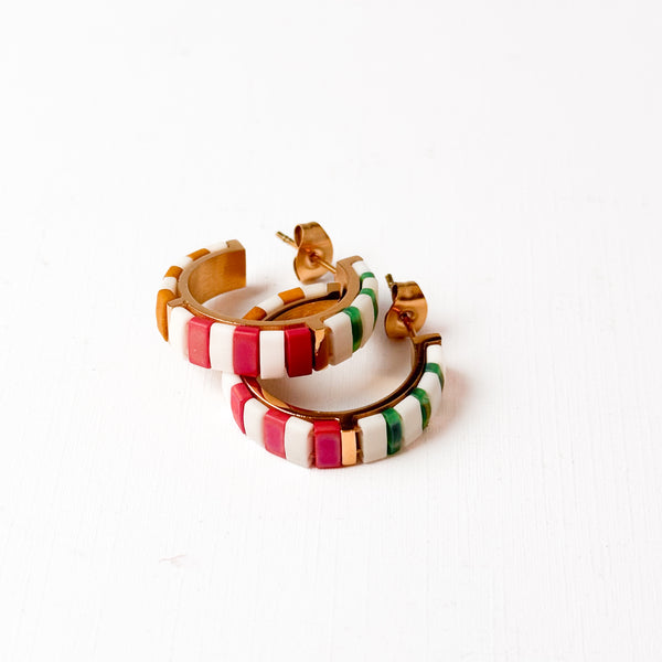 Small Handmade Gold Plated Cream Tila Bead Hoop Earrings