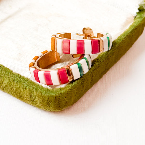 Small Handmade Gold Plated Cream Tila Bead Hoop Earrings