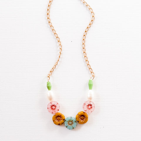 Dainty Pearl And Small Pastel Flowers In Pink And Blue