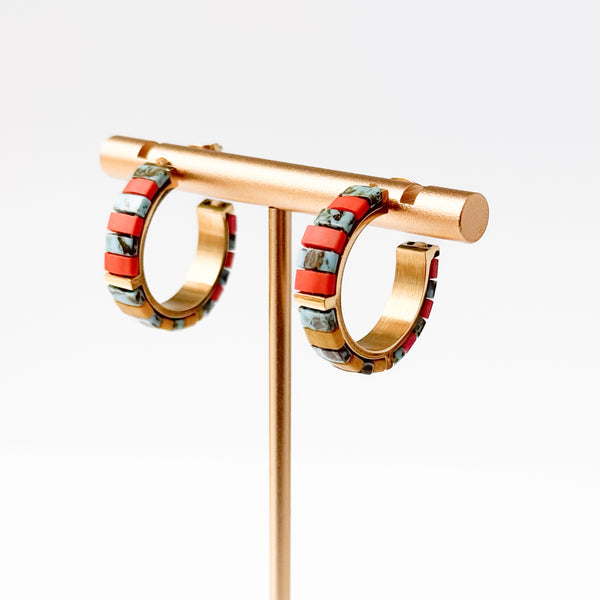 Small Gold-Plated Turquoise Tila Bead Hoop Earrings