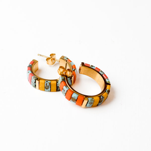 Small Gold-Plated Turquoise Tila Bead Hoop Earrings