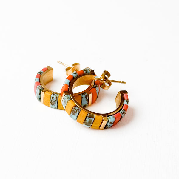 Small Gold-Plated Turquoise Tila Bead Hoop Earrings