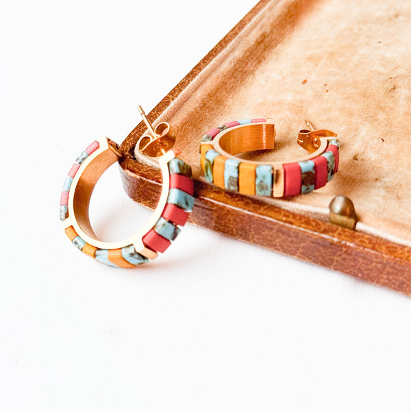 Small Gold-Plated Turquoise Tila Bead Hoop Earrings