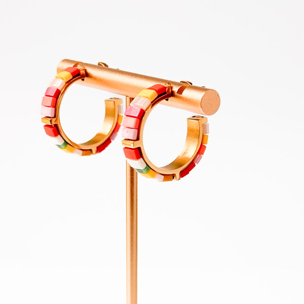Small Handmade Gold Plated Colorful Tila Bead Hoop Earrings