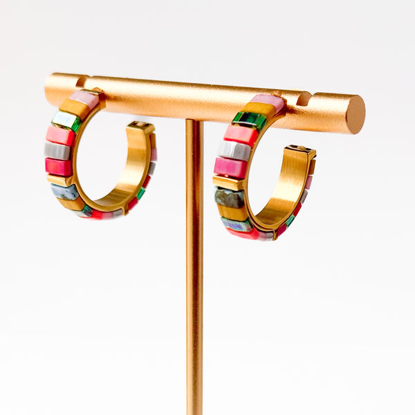 Small Gold-Plated Tila Bead Hoop Earrings